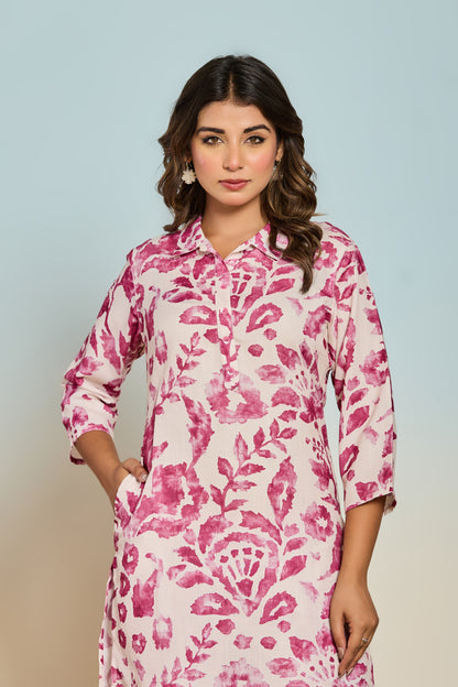 Elixir Rose Linen Printed Co-ord Set