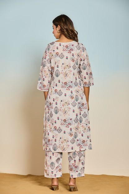 Bindiya Pearl Linen Printed Kurta Pant Set