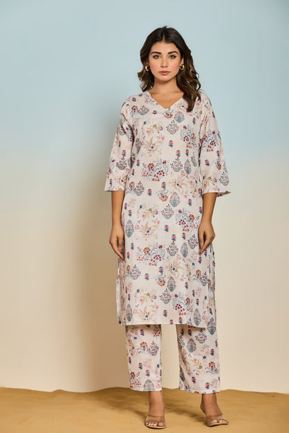Bindiya Pearl Linen Printed Kurta Pant Set