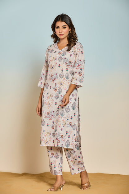 Bindiya Pearl Linen Printed Kurta Pant Set
