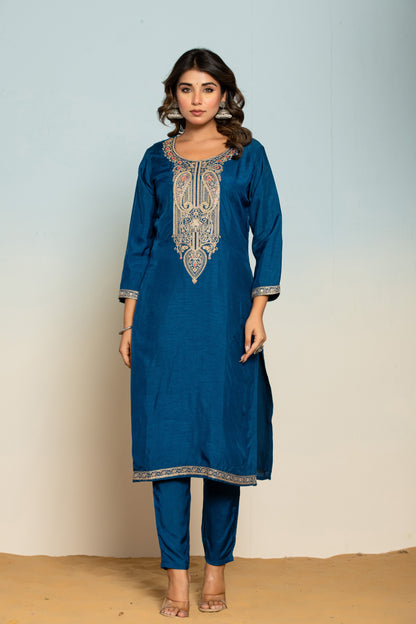 Shabri Indigo Work Suit Set