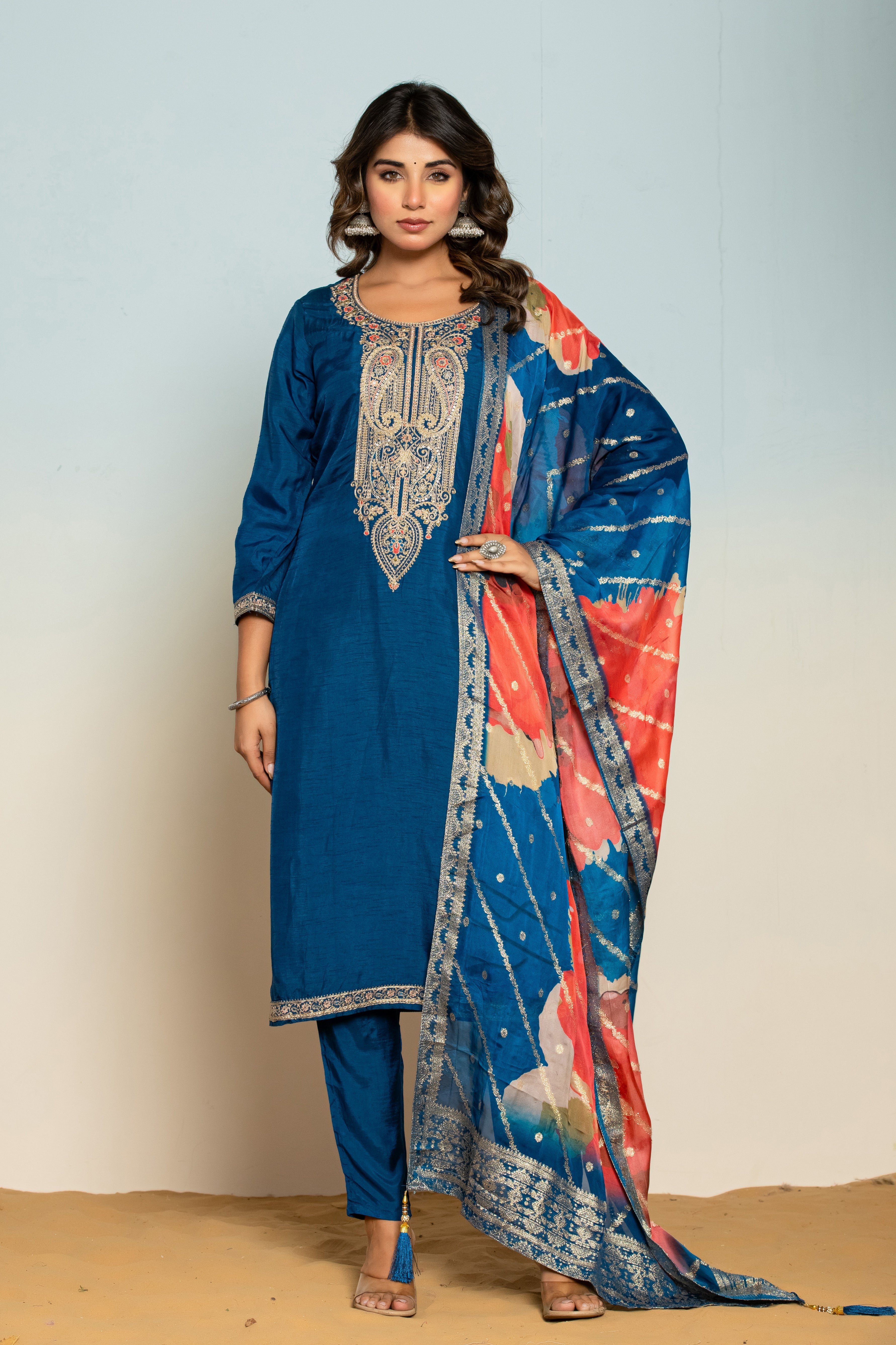 Shabri Indigo Work Suit Set