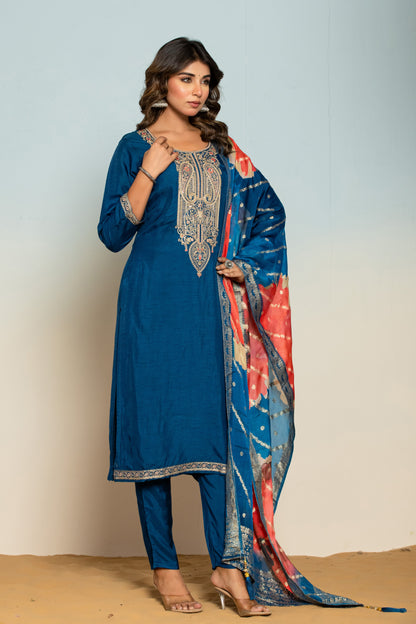 Shabri Indigo Work Suit Set