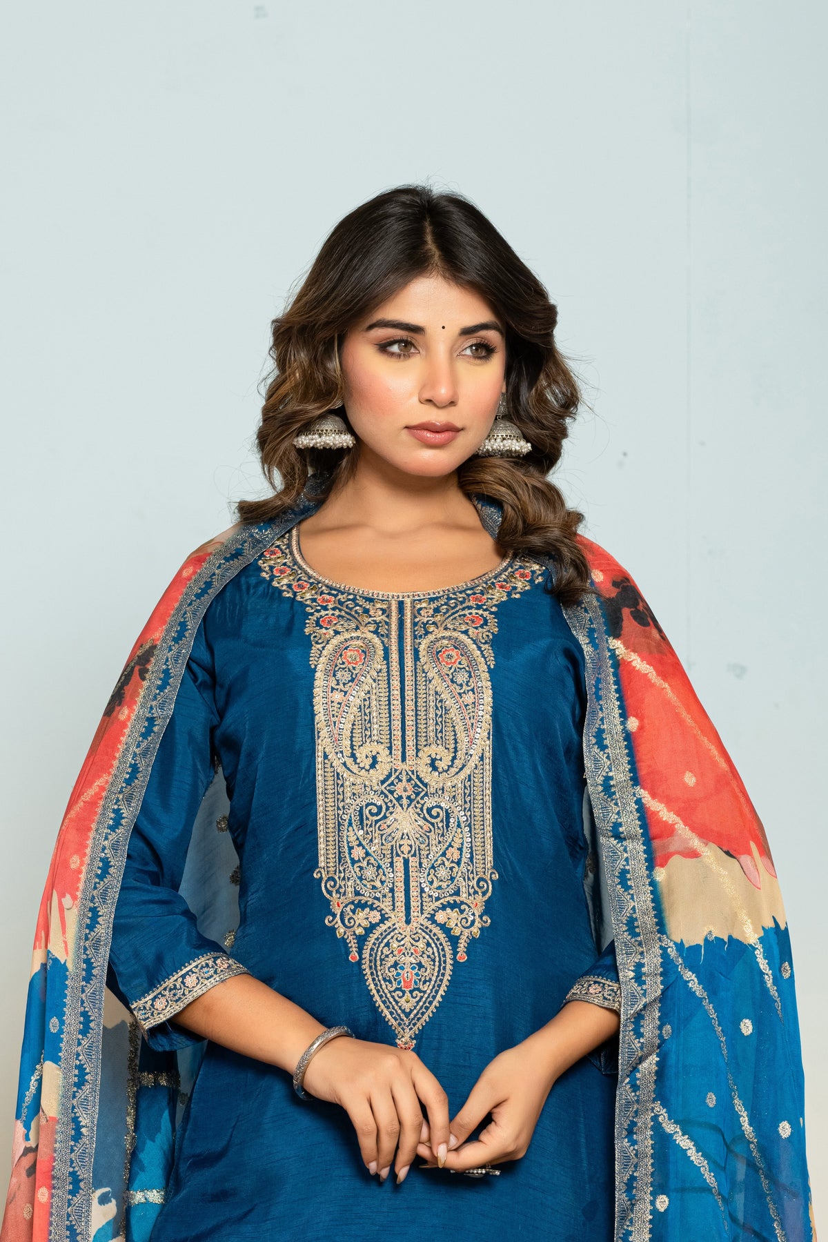 Shabri Indigo Work Suit Set