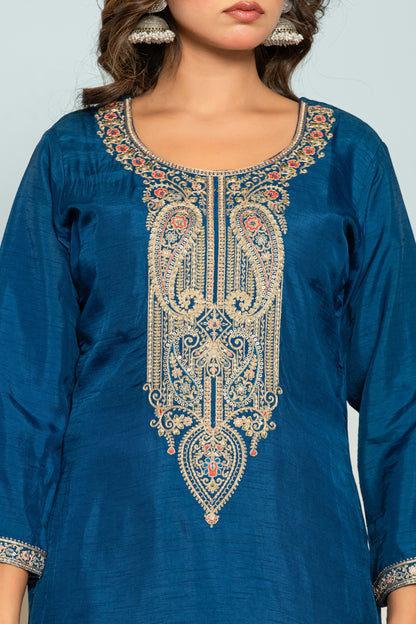 Shabri Indigo Work Suit Set
