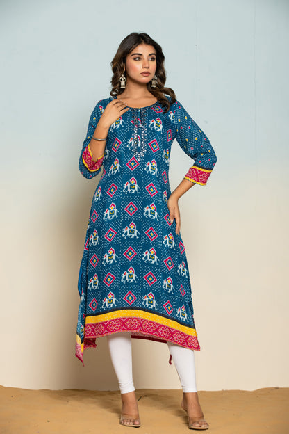 Palki Navy Printed Work Kurta