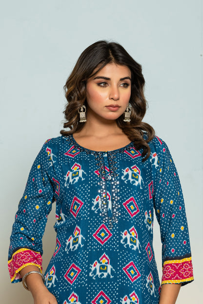 Palki Navy Printed Work Kurta