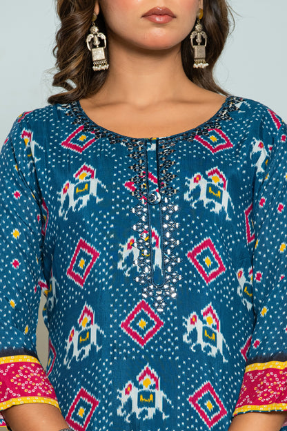 Palki Navy Printed Work Kurta