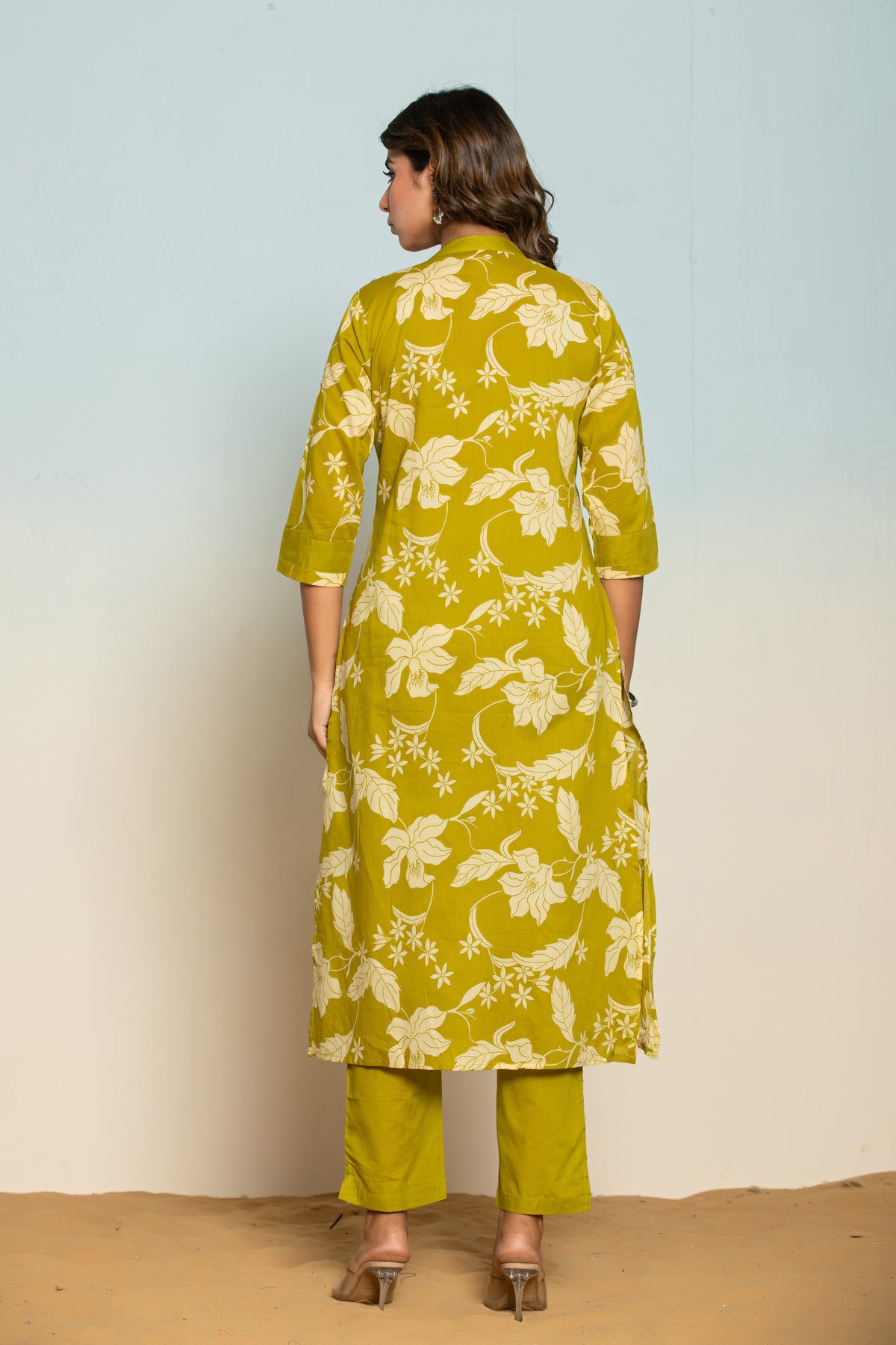 SASHA SLIME PRINTED COTTON KURTA PANT SET