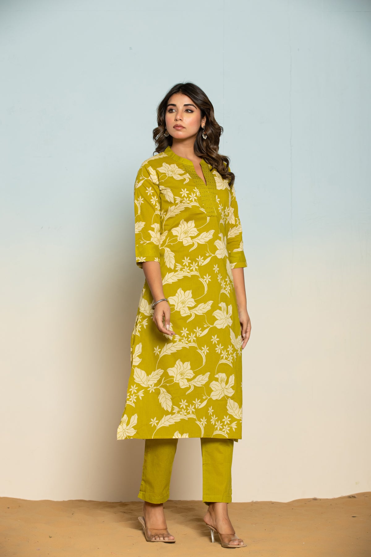 SASHA SLIME PRINTED COTTON KURTA PANT SET