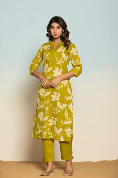SASHA SLIME PRINTED COTTON KURTA PANT SET