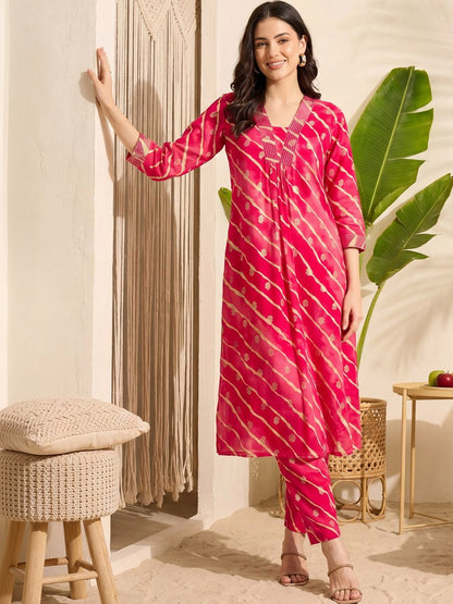 Women Leheriya Printed Regular Kurta with Trousers
