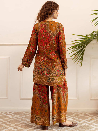 Women Ethnic Motifs Printed A-Line Kurta & Palazzos