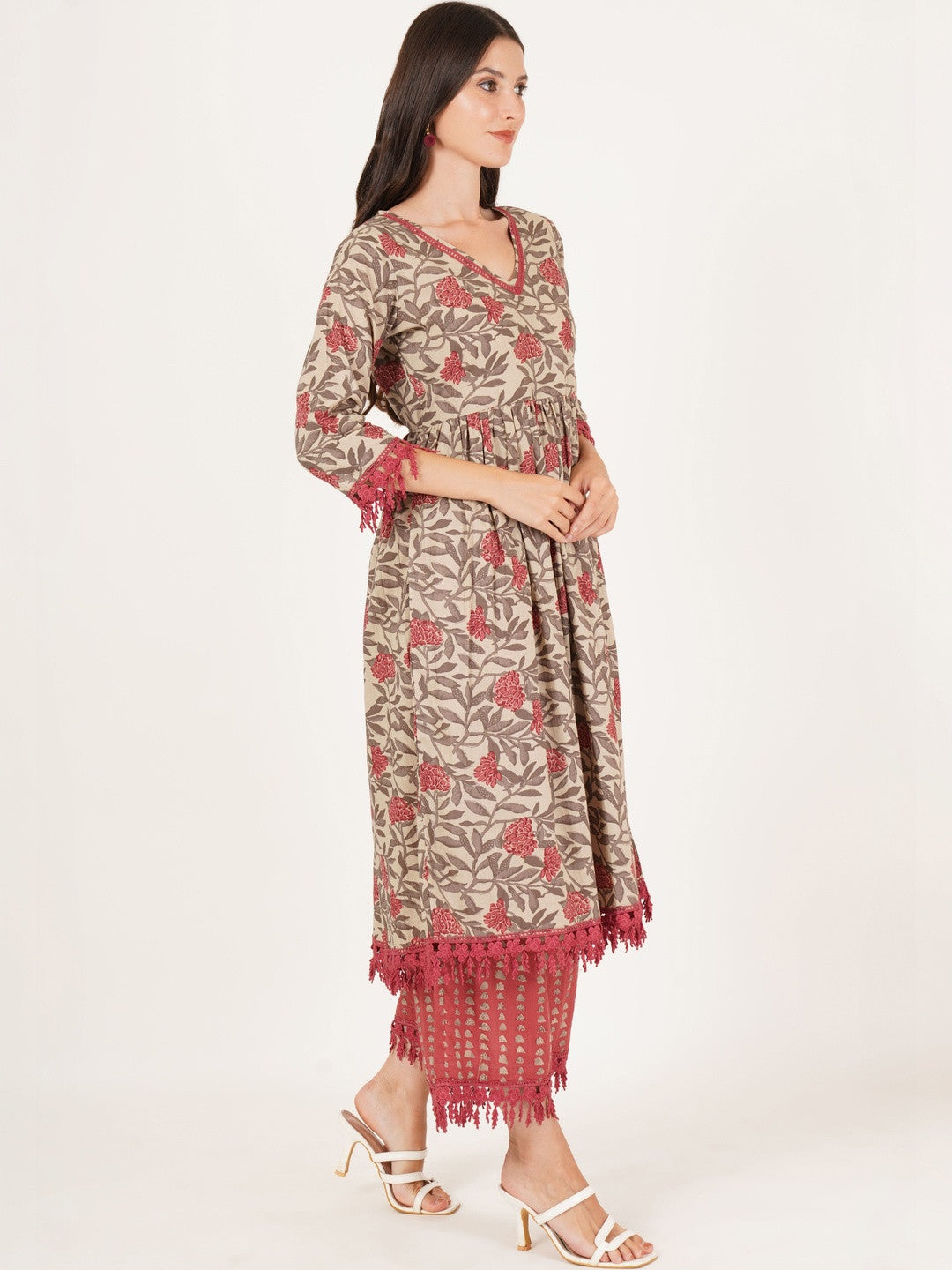 Women Floral Printed Regular Pure Cotton Kurta with Palazzos