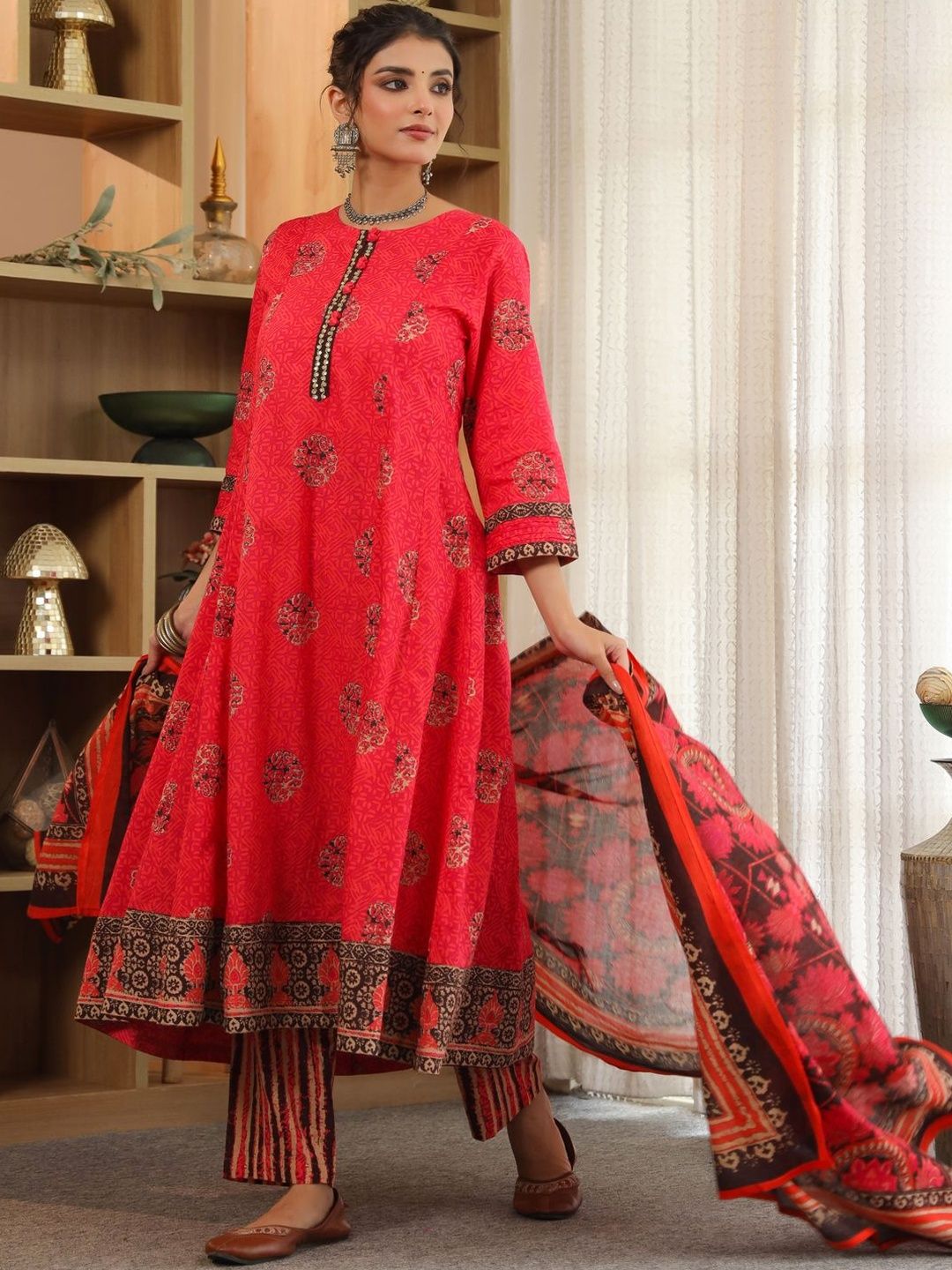 Dhiyona RR Women's Ethnic Motifs Printed Regular Pure Cotton Kurta with Trousers & With Dupatta