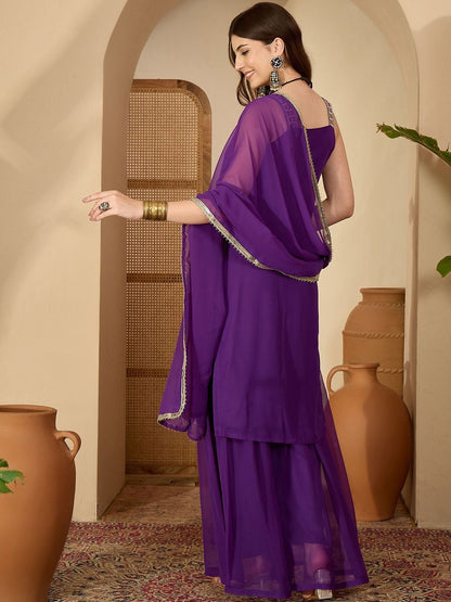 Dhiyona SN Women Ethnic Motifs Embroidered Regular Thread Work Kurta with Sharara & Dupatta