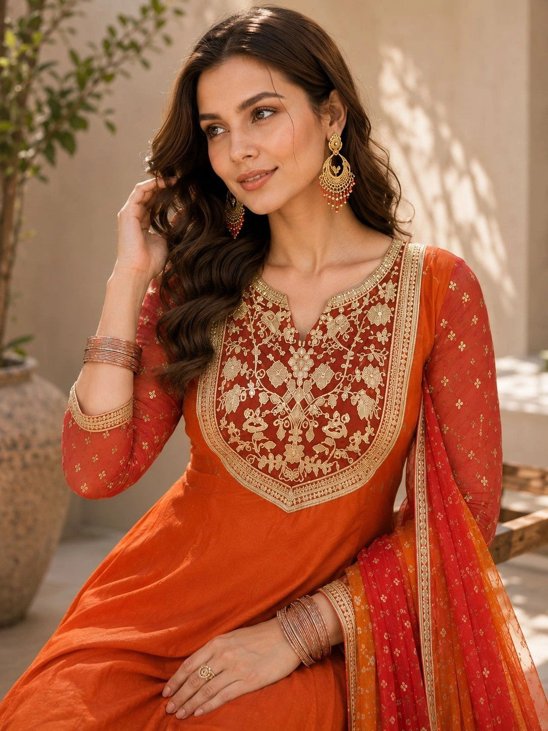 Women Ethnic Motifs Embroidered Regular Kurta with Palazzos & With Dupatta