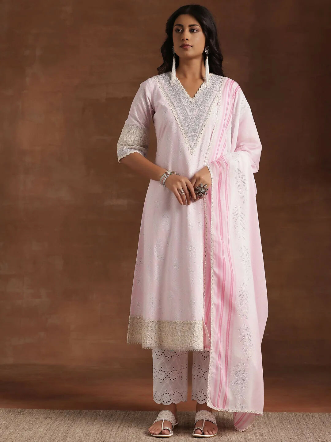 Women's LB Pink Printed Cotton Straight Suit With Dupatta