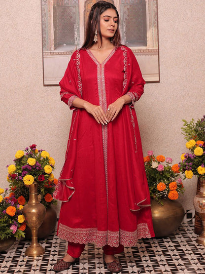 Dhiyona CH Women Ethnic Motifs Embroidered Regular Sequinned Kurta Set With Dupatta