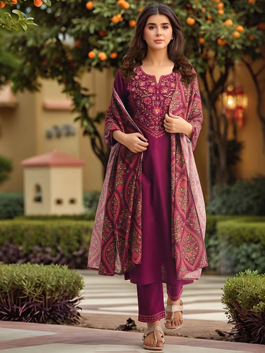 Dhiyona KL Women Ethnic Motifs Embroidered Kurta with Trousers & Dupatta