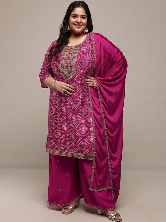 Dhiyona Women's Plus Size Ethnic Motifs Printed Kurta with Palazzos & With Dupatta