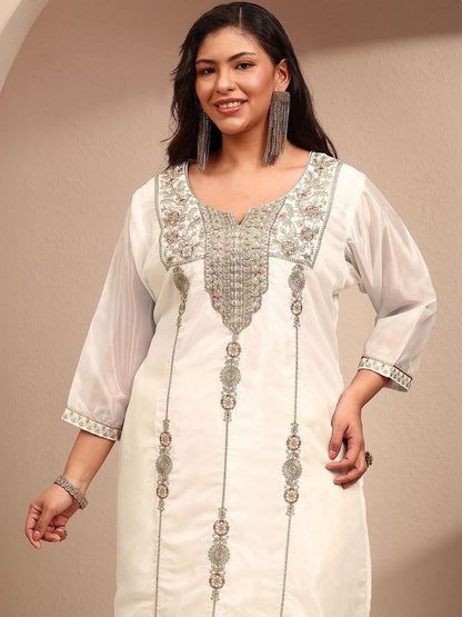 Dhiyona Women's Ethnic Motifs Embroidered Regular Thread Work Kurta with Palazzos & With Dupatta