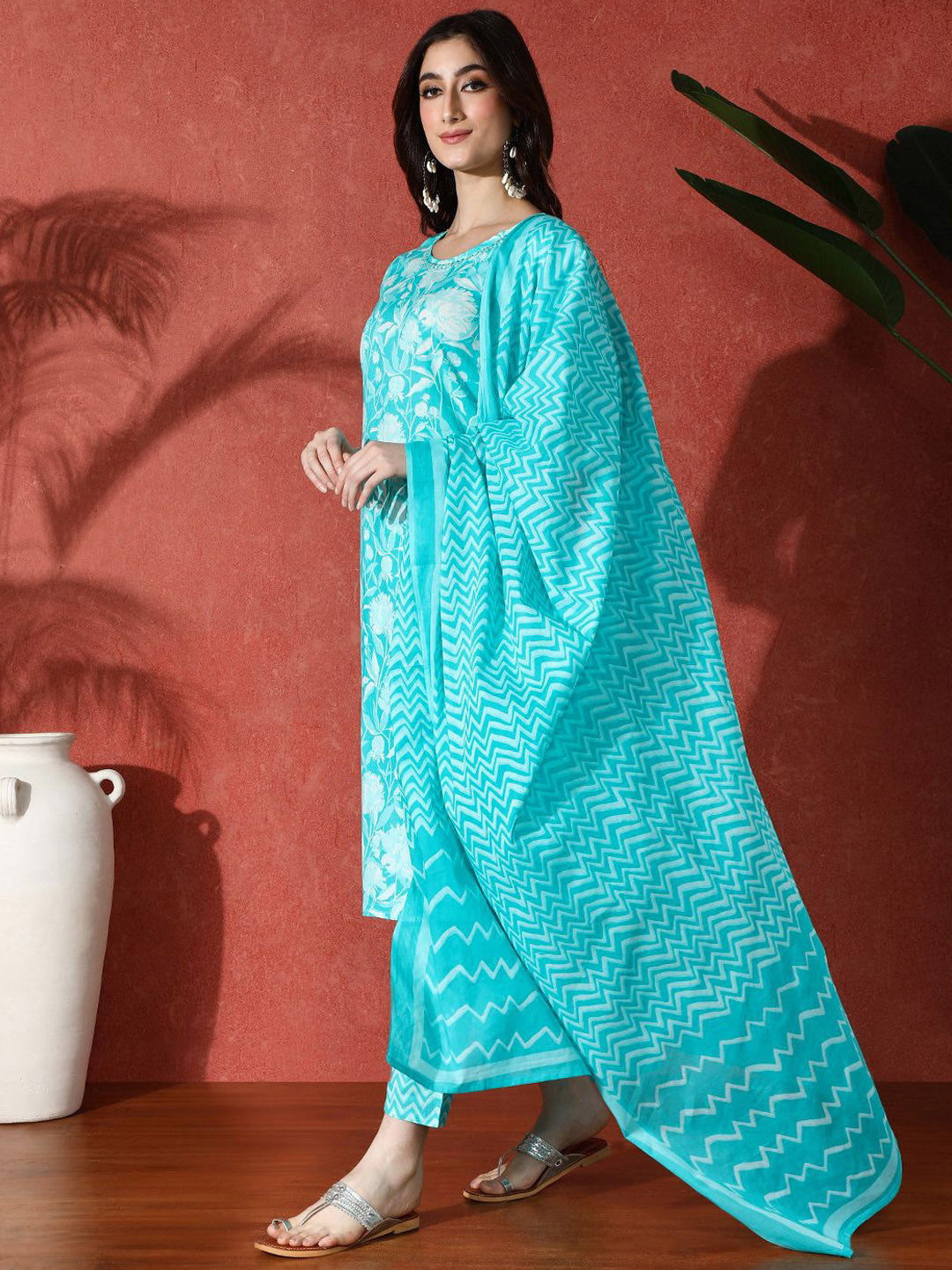 Embroidered Pure Cotton Kurta Trouser With Dupatta