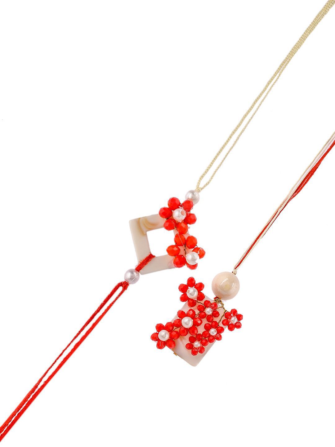 Dhiyona Yellow Pearl-Beaded Bhaiya Bhabhi Rakhi With Roli Chawal & Greeting Card