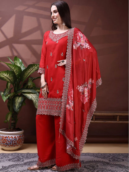 Dhiyona SN Embroidered Round Neck Kurta & Sharara With Dupatta