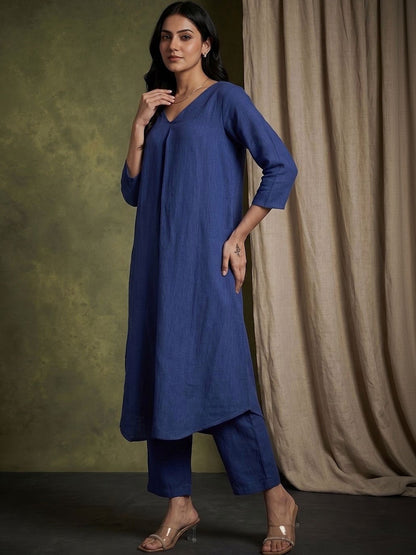 V-Neck Kurta & Trousers