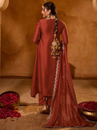 Dhiyona KL Women Ethnic Motifs Embroidered Regular Thread Work Kurta with Palazzos & With Dupatta