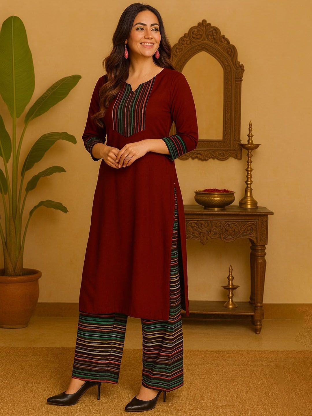 Dhiyona KL Women Regular Cotton Kurta with Trousers & Dupatta