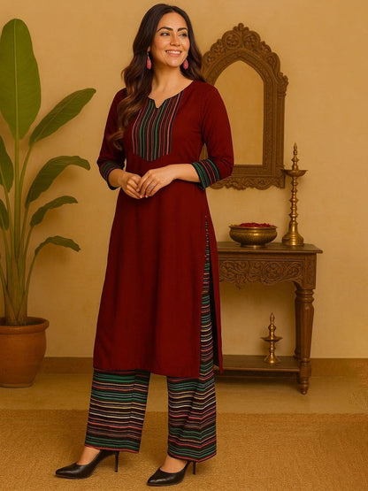 Dhiyona KL Women Regular Cotton Kurta with Trousers & Dupatta