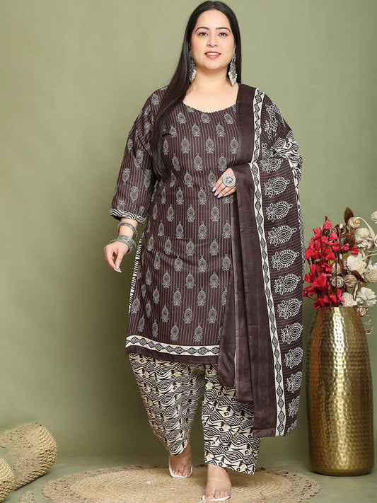 Dhiyona KL Women Ethnic Motifs Printed Round Neck Regular Kurti with Salwar & Dupatta