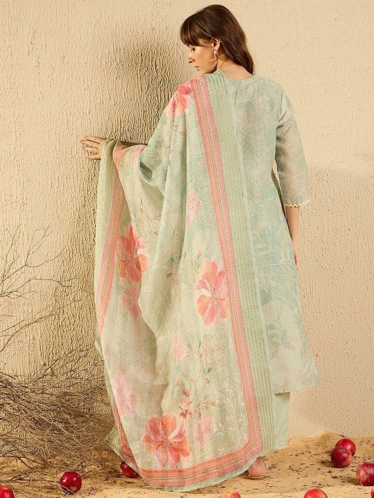 Women's Women Ethnic Motifs Printed Regular Chikankari Kurta with Trousers & With Dupatta