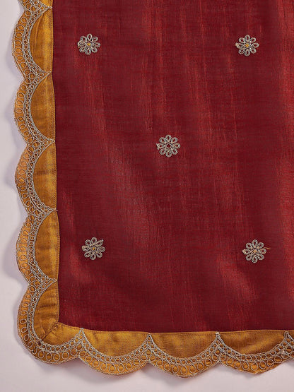 Dhiyona SN Vichitra Zari Sequence Embroidered Kurta With Trousers & Dupatta