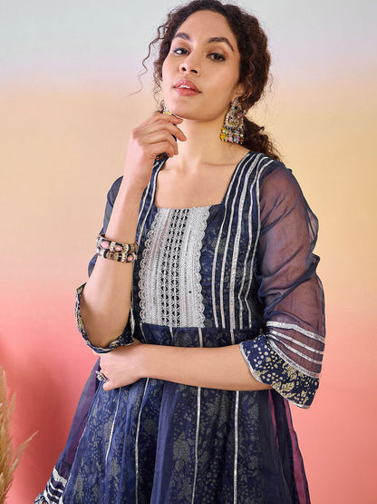Printed Gotta Patti Square Neck Pure Cotton Anarkali Kurti With Sharara