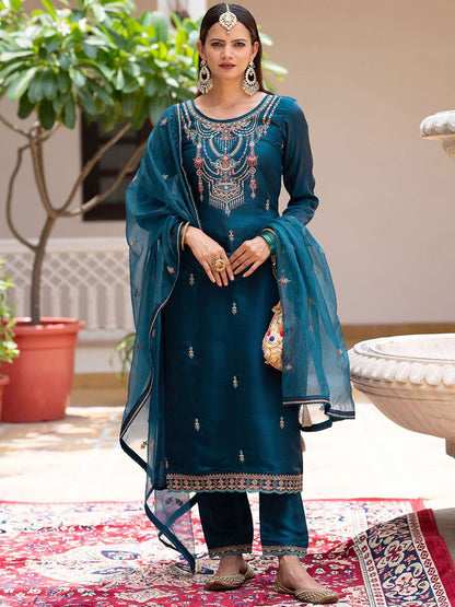 Dhiyona CH Women Ethnic Motifs Embroidered Kurta with Trousers & Dupatta