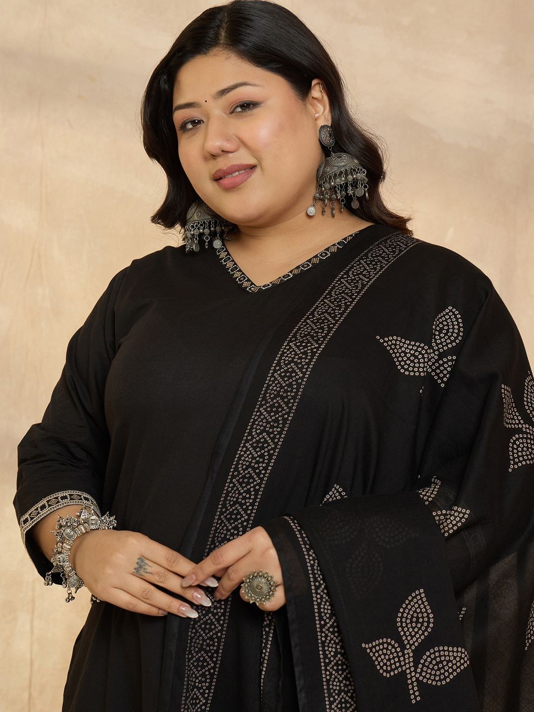 Dhiyona Women's Ethnic Motifs Regular Pure Cotton Kurta with Palazzos & With Dupatta