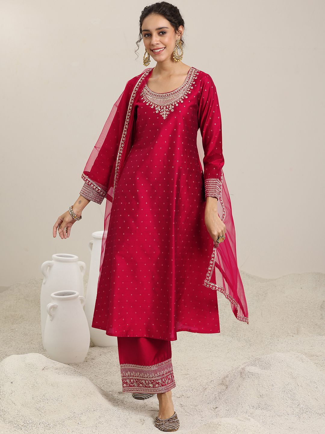Dhiyona LL Women Ethnic Motifs Embroidered Kurta with Palazzos & Dupatta