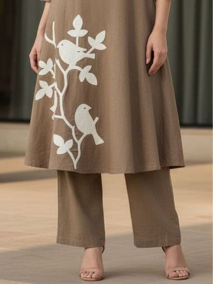 Sargi russet embroidery cotton kurta pant set
