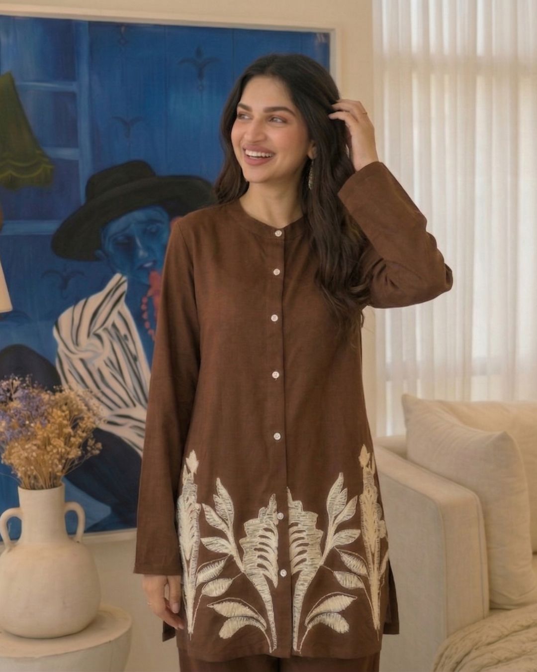 Lipi Caramel Embroidery Cotton Co-ord Set