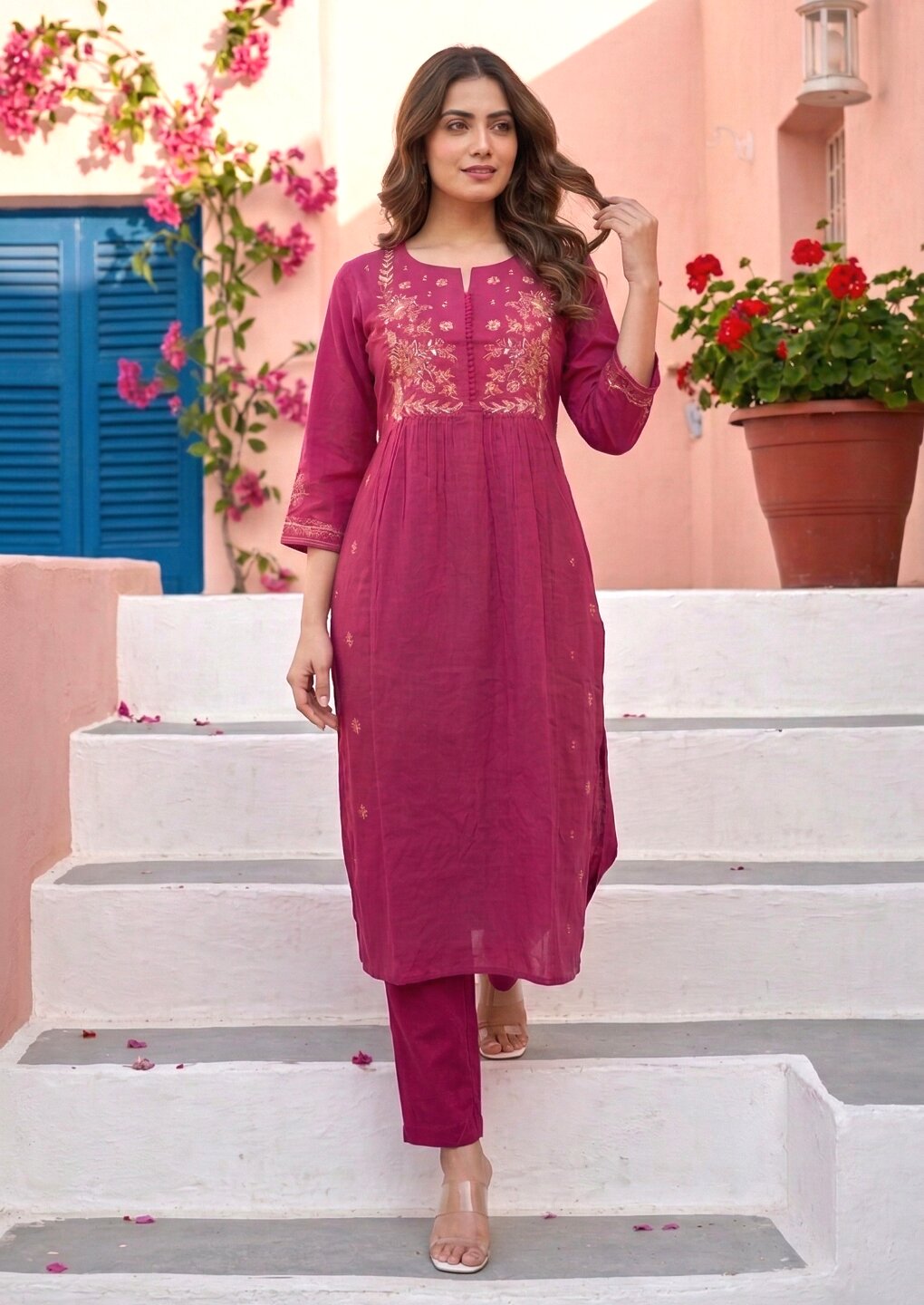 Chandri Blush Embroidered Kurta Pant Set