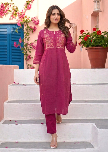 Chandri Blush Embroidered Kurta Pant Set