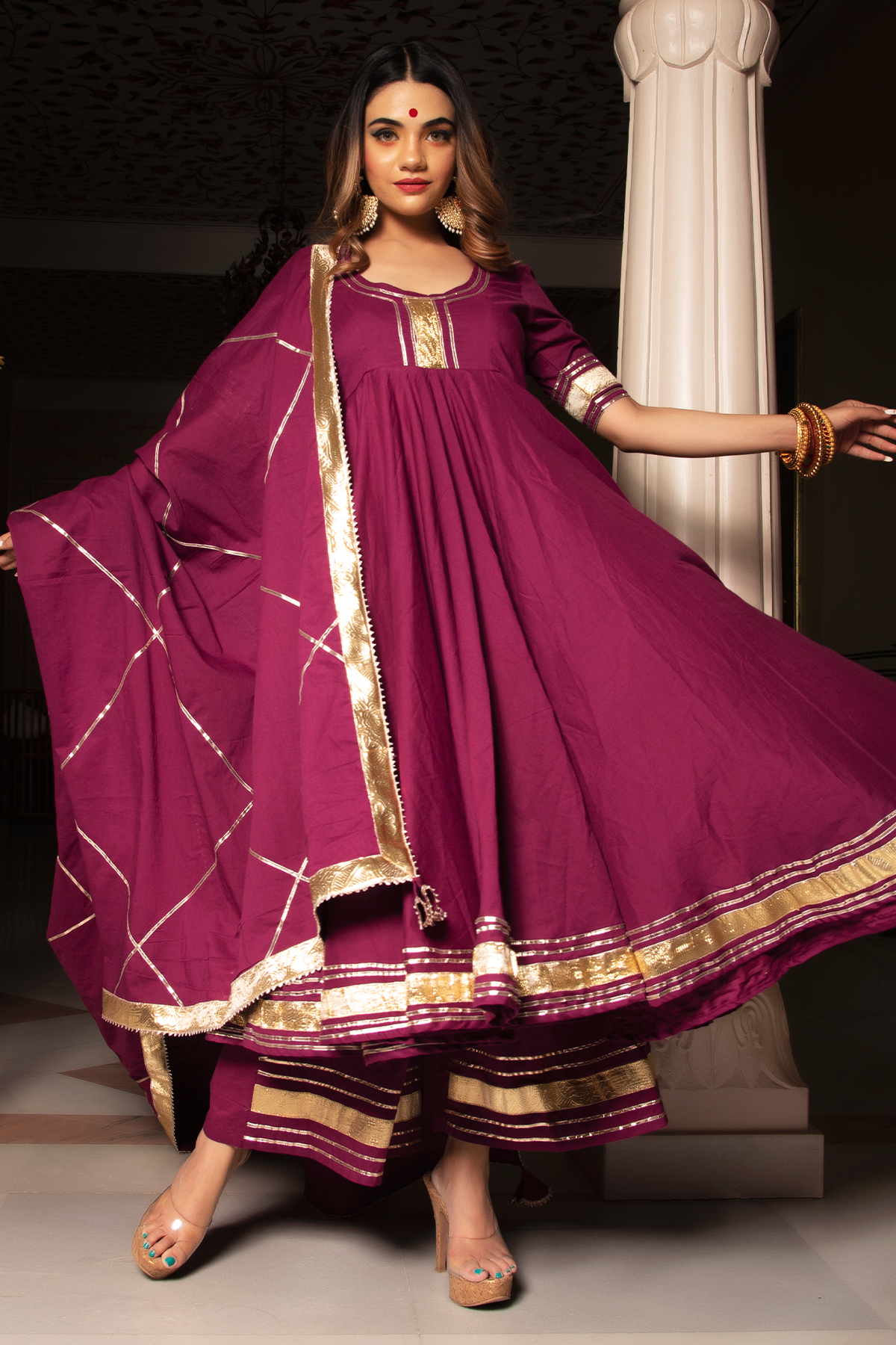 Burgundy Pure Cotton Anarkali Set