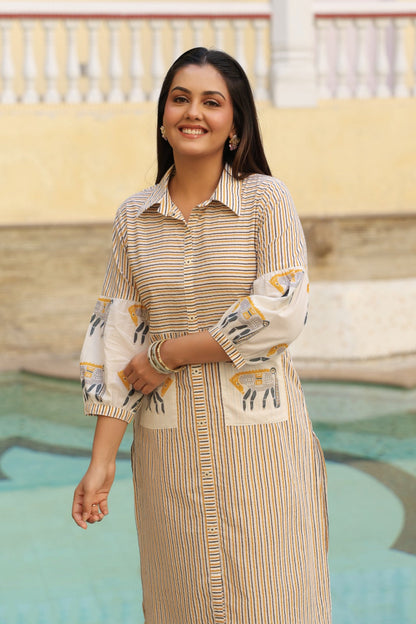 Dyna Amber Printed Stripe Kurta Pant Set