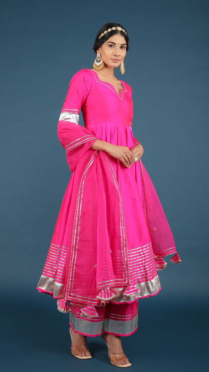 Amber Hot Pink Taffeta Silk Anarkali Set