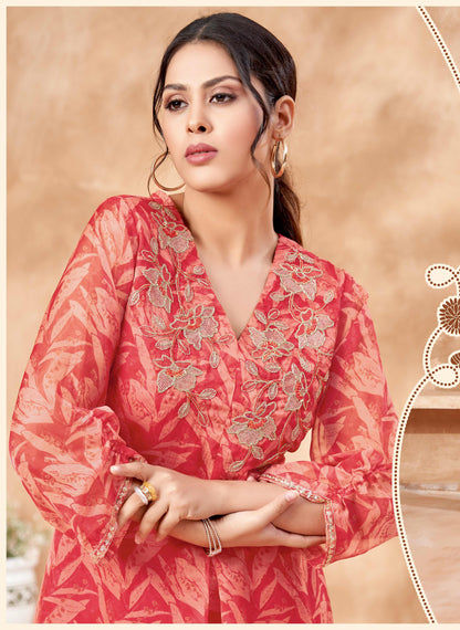 Normichi Red Work Printed Co-ord Set