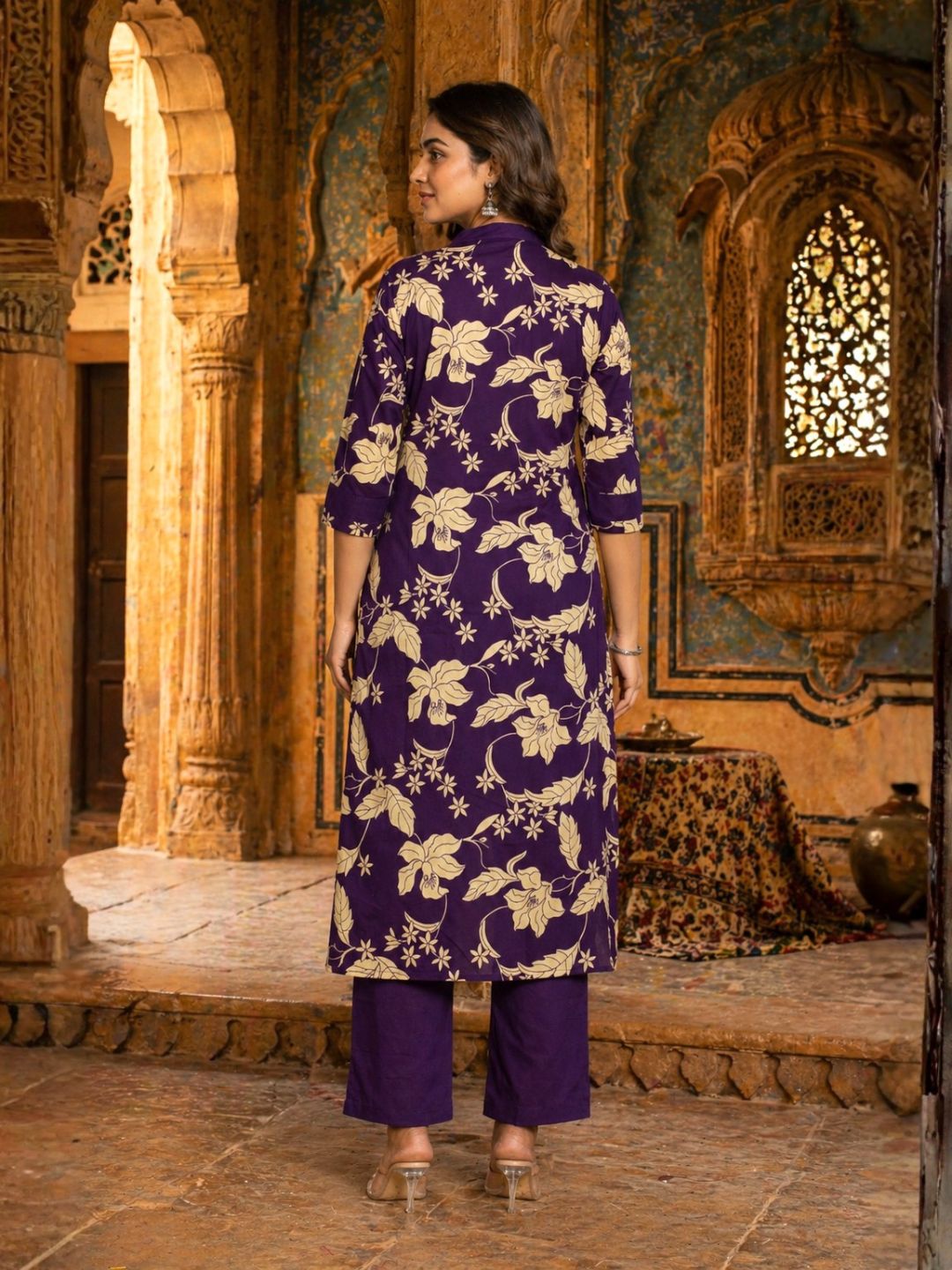 SASHA ORCHID PRINTED COTTON KURTA PANT SET