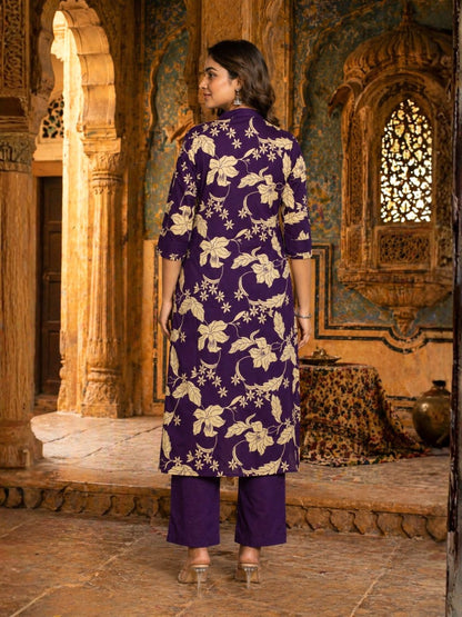 SASHA ORCHID PRINTED COTTON KURTA PANT SET
